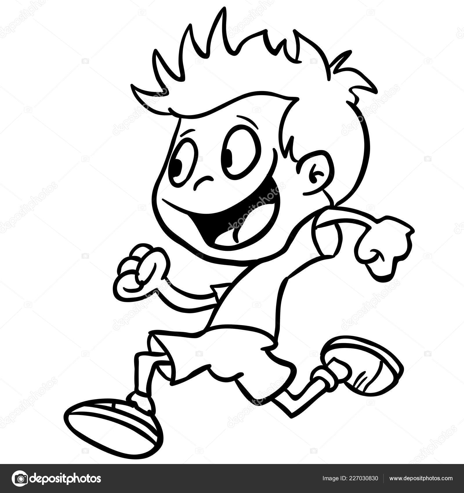 Black White Boy Running Cartoon Stock Vector Image by ©ainsel #227030830