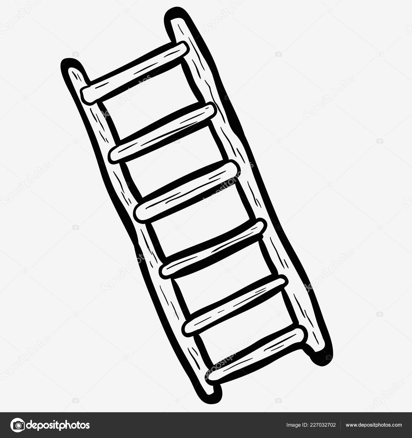 Simple Black White Freehand Drawn Cartoon Ladder Stock Vector Image by