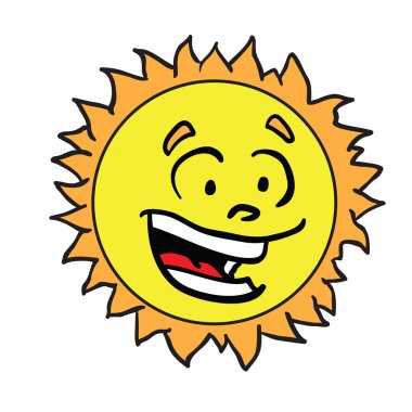 Güneş gülümseme çizgi film illüstrasyon izole beyaz