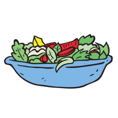 beyaz izole serbest çizilmiş karikatür salata 