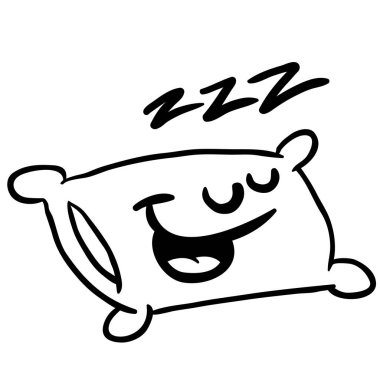 siyah ve beyaz uykulu yastık çizgi film illüstrasyon