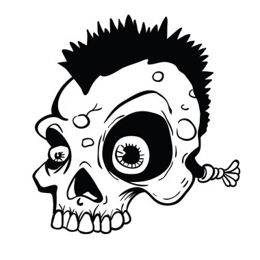 mohawk cacrtoon illüstrasyon izole beyaz ile punk kurukafa