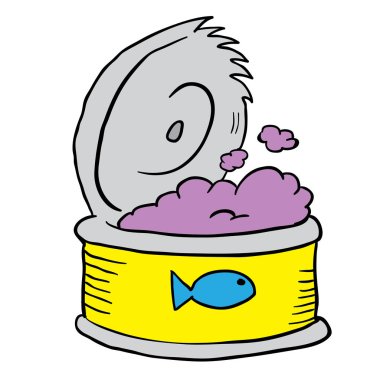 ton balığı konservesi serbest çizilmiş karikatür çizimi
