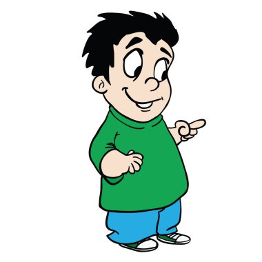 parmak çizgi film illüstrasyon izole beyaz işaret ile boy gülümseyerek