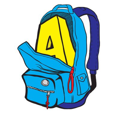 Bir sırt çantası çizgi film illüstrasyon beyaz izole içinde A harfi
