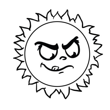 Güneş kızgın çizgi film illüstrasyon izole beyaz