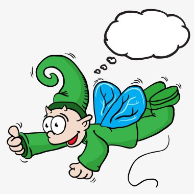 Elf düşünce kabarcık karikatür ile uçan
