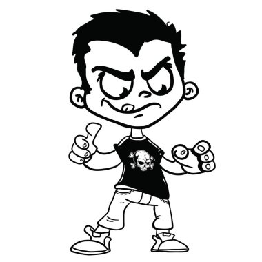 kötü çocuk üzerinde beyaz izole kafatası tshirt karikatür çizim ile