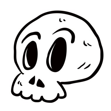 siyah ve beyaz kafatası çizgi film illüstrasyon izole beyaz