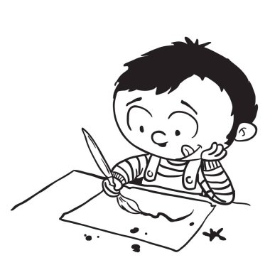 küçük çocuk çizgi film illüstrasyon izole beyaz çizim