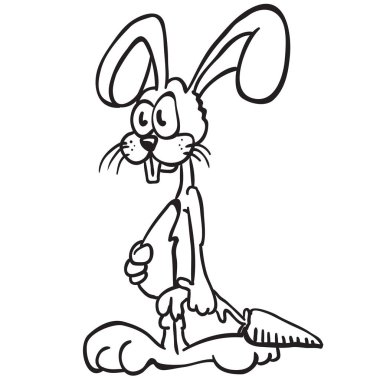 siyah ve beyaz tavşan çizgi film illüstrasyon