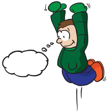 Çocuk atlama düşünce kabarcık karikatür ile