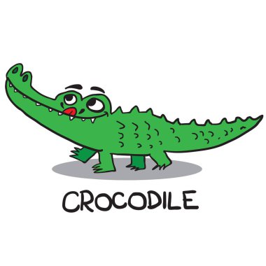 bir timsah beyaz izole karikatür çizimi