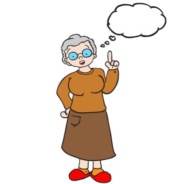 Büyükanne düşünce kabarcık karikatür ile