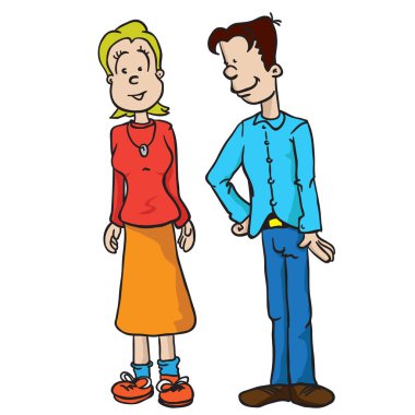 Anne ve baba çizgi film illüstrasyon izole beyaz