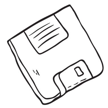 siyah ve beyaz floppy disk çizgi film illüstrasyon