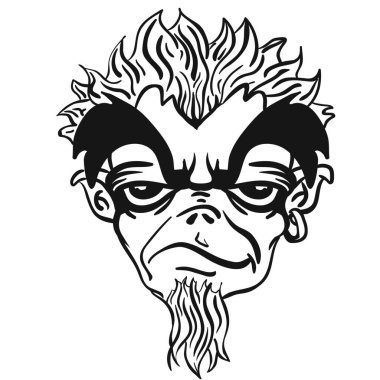 basit siyah beyaz garip sakallı canavar çizgi film