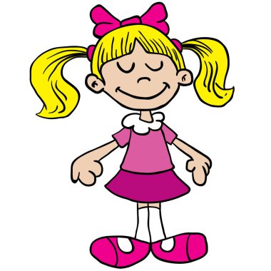 little girl in pink dress cartoon illustration clipart