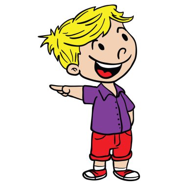 parmak çizgi film illüstrasyon izole beyaz işaret ile boy gülümseyerek