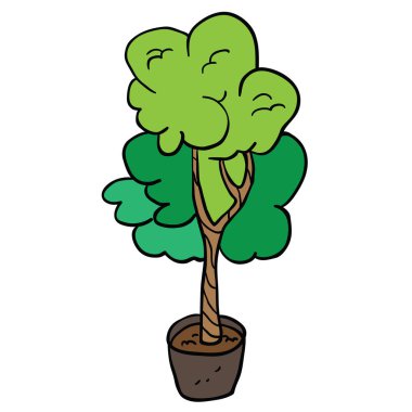 beyaz izole bir pot çizgi film illüstrasyon doodle ağacında