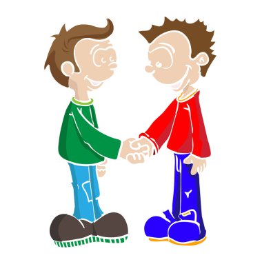iki erkek el sıkışan illüstrasyon karikatür