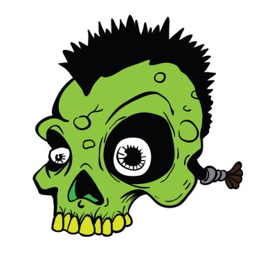 mohawk cacrtoon illüstrasyon izole beyaz ile punk kurukafa