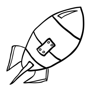 siyah ve beyaz roket çizgi film illüstrasyon