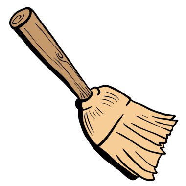 süpürge çizgi film illüstrasyon izole beyaz