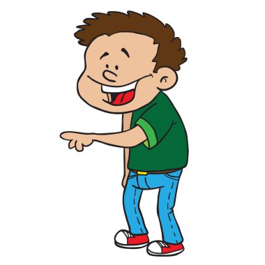 parmak çizgi film illüstrasyon izole beyaz işaret ile boy gülümseyerek