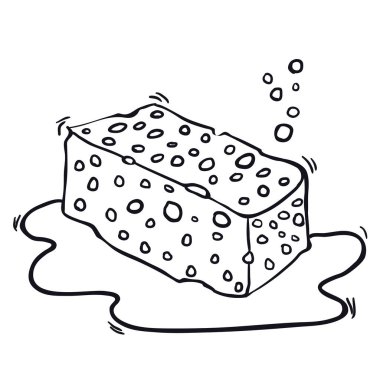 siyah ve beyaz serbest el çekilmiş çizgi film sünger beyaz izole