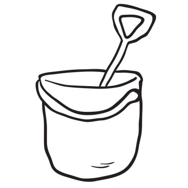 basit siyah beyaz çizgi film kova ve kürek