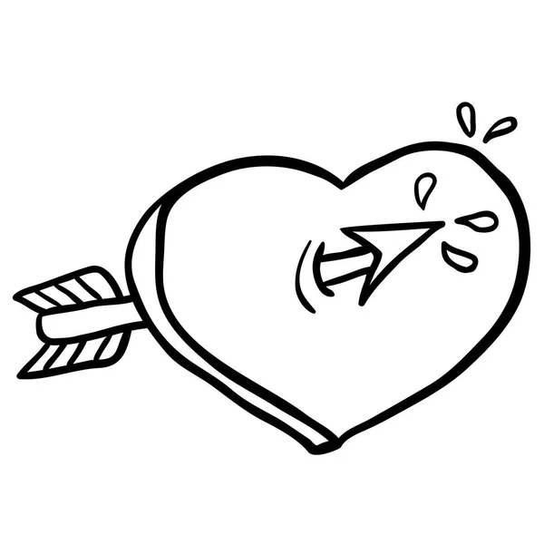 Μαύρο Και Άσπρο Καρδιά Ένα Βέλος Καρτούν Εικονογράφηση — Διανυσματικό Αρχείο