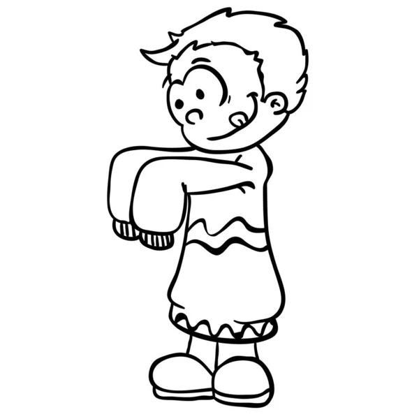 Simple Black White Little Boy Big Clothes Cartoon — Stock Vector