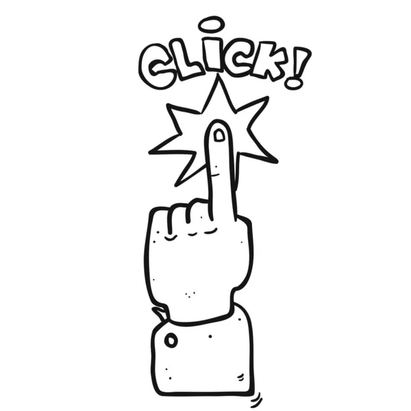 Einfaches Schwarz Weißes Freihändig Gezeichnetes Cartoon Klickschild Mit Finger — Stockvektor