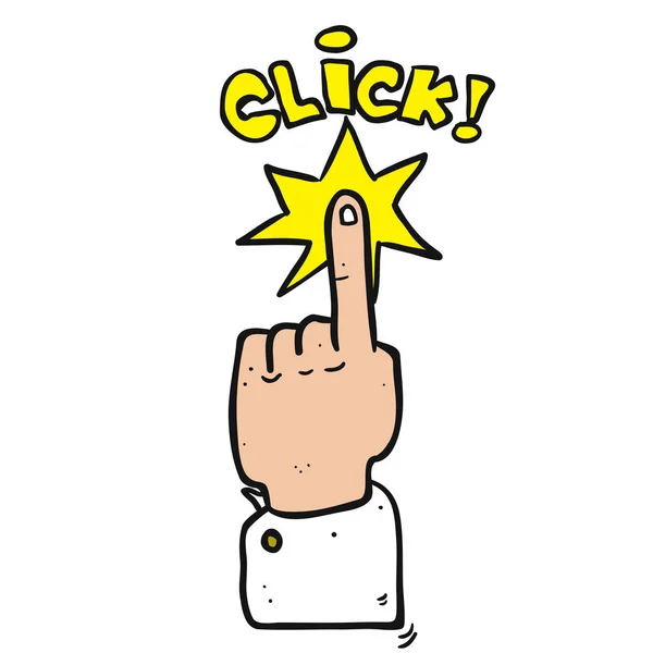 Freihändig Gezeichnete Cartoon Illustration Klickschild Mit Finger — Stockvektor