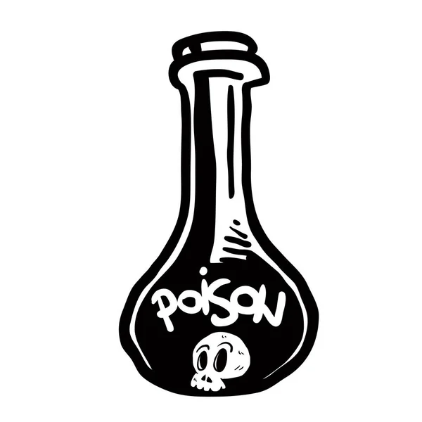 Black White Poison Bottle Cartoon Illustration — Stock Vector