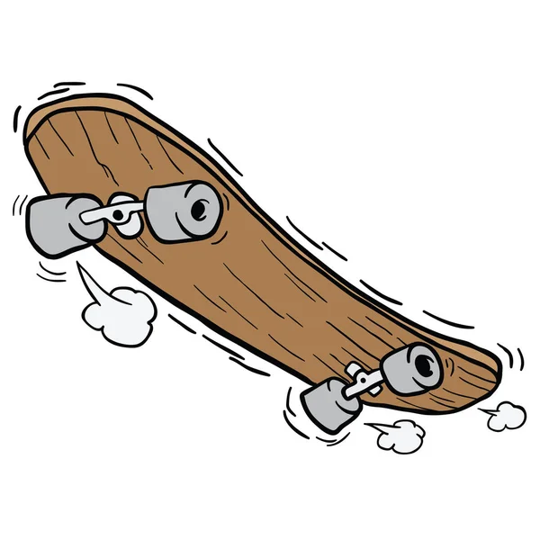 Houten Skateboard Cartoon Afbeelding Geïsoleerd Wit — Stockvector