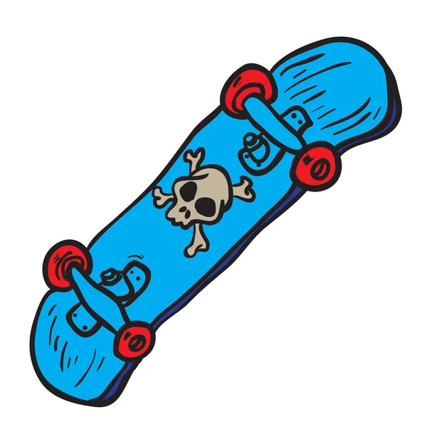 蓝色滑板与头骨卡通涂鸦 — 图库矢量图片