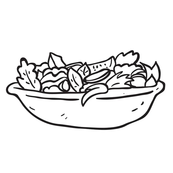 stock vector freehand drawn black and white cartoon salad isolated on white
