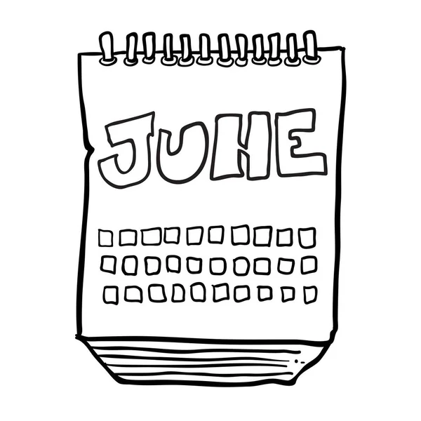 Simple Calendrier Dessiné Main Levée Noir Blanc Montrant Mois Juin — Image vectorielle