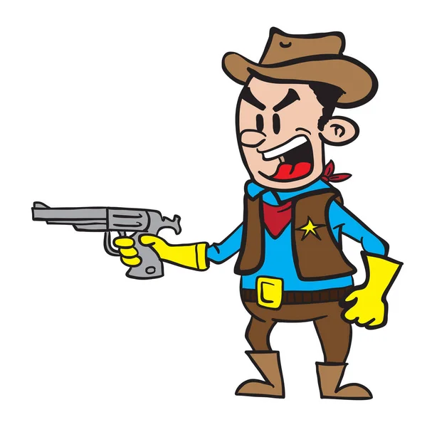 Cowboy Con Pistola Urla Cartone Animato Illustrazione Isolato Bianco — Vettoriale Stock