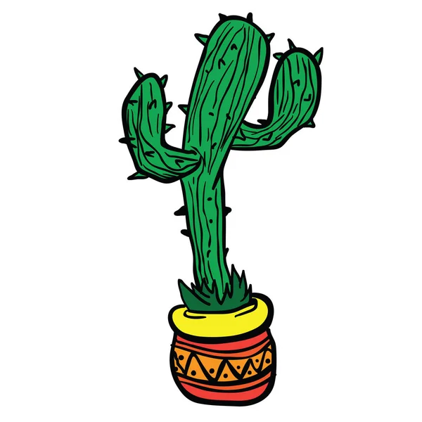 Cactus Una Pentola Illustrazione Cartone Animato Isolato Bianco — Vettoriale Stock