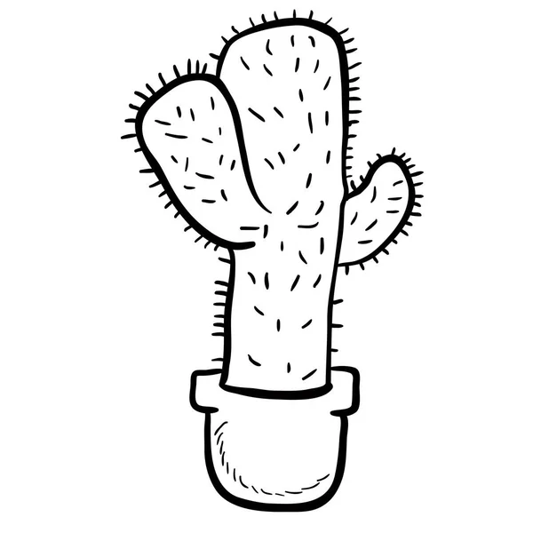 Einfacher Schwarz Weißer Freihändig Gezeichneter Cartoon Kaktus — Stockvektor