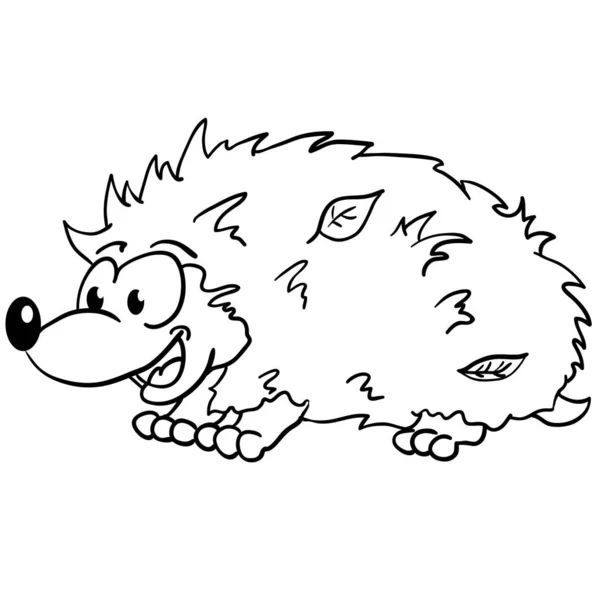 Preto Branco Ouriço Sorrindo Desenhos Animados — Vetor de Stock