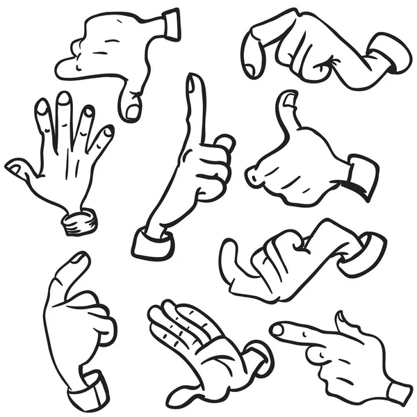 Enkle Sorte Hvide Hænder Tegneserie – Stock-vektor
