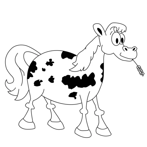 Černé Bílé Koně Kreslené Ilustrace Izolované Bílém — Stockový vektor