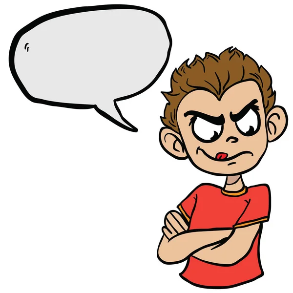 Kwade Jongen Withspeech Bubble Cartoon Afbeelding Geïsoleerd Wit — Stockvector