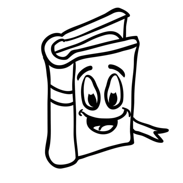 Preto Branco Livro Sorridente Desenho Animado Ilustração — Vetor de Stock