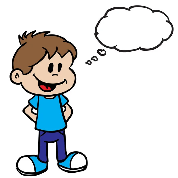 Lachende Jongen Met Gedachte Zeepbel Cartoon — Stockvector