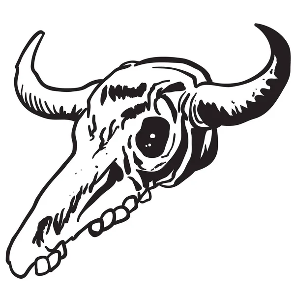 Simple Black White Cow Skull Cartoon — Stock Vector
